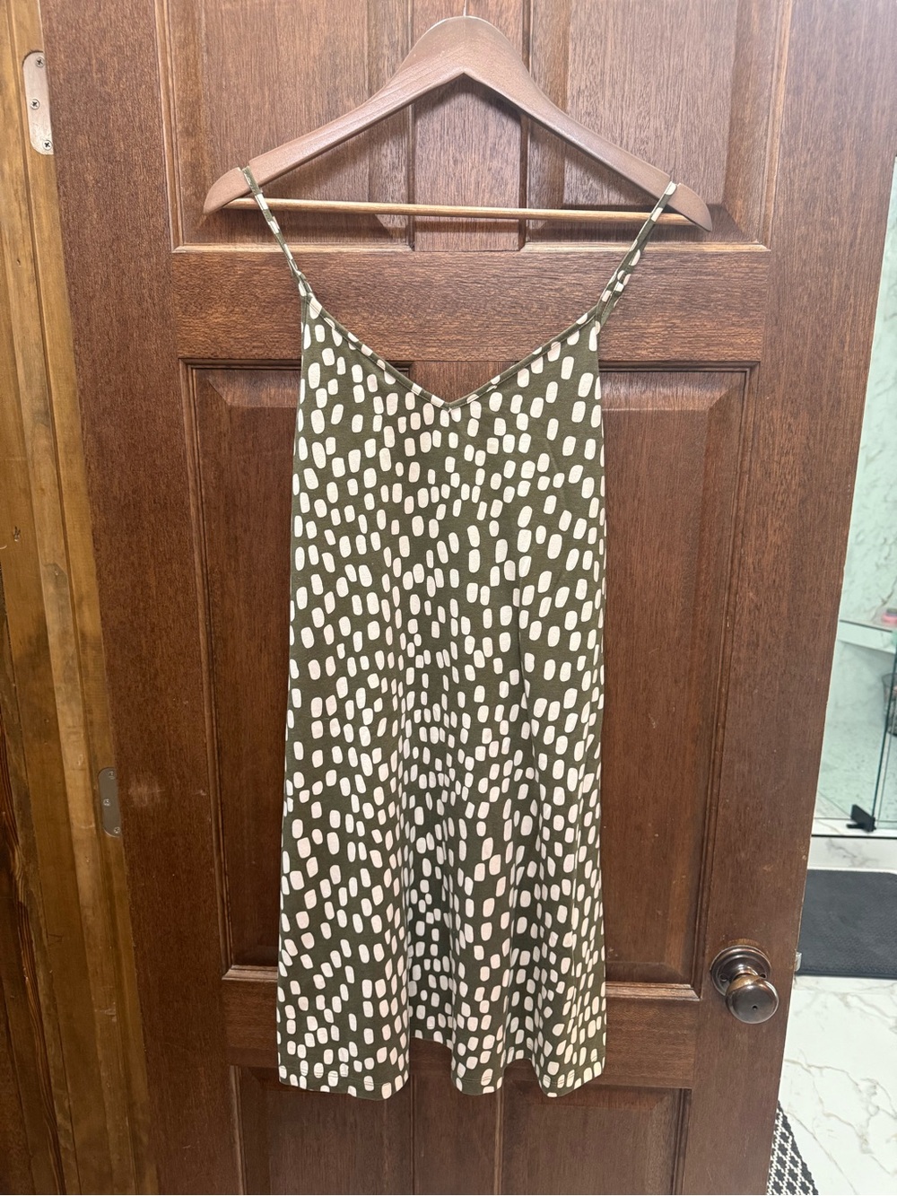 Vero Moda Olive Green Dress with Cream Polka Dot Print